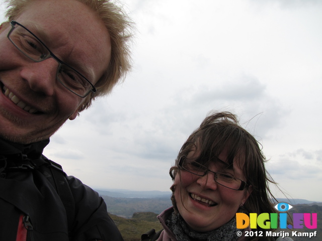 SX22194 Marijn and Jenni on Lingmoor Summit with Lake Windermere in background